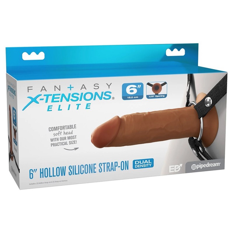 Fantasy X-Tensions Elite 6" Hollow Silicone Dildo Strap-On Harness - Brown