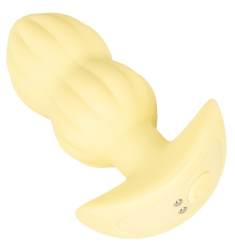 Mini Vibrating Texture Striped Silicone Anal Plug Yellow USB Cuties 8cm
