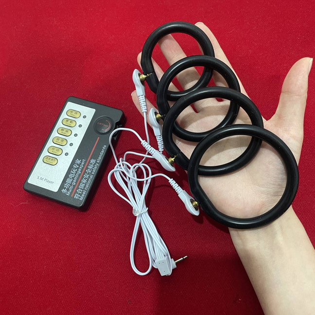 Electro E-Stim S-hock Male Men Penis Enhancer 4pcs Penis Rings Bondage Kit Set
