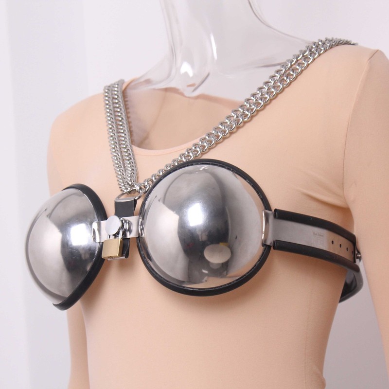 Adjustable Bondage Chastity Bra Female Stainless Steel Metal Belt Lockable BDSM