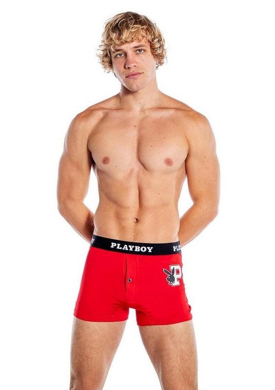 Playboy Mens Varsity Boxer Briefs – Red/White – Small
