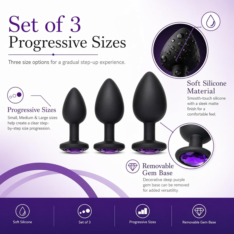 Anal Butt Plugs Set 3PCS Silicone Gemmed Beginner Trainer Men Women Coupled gallery