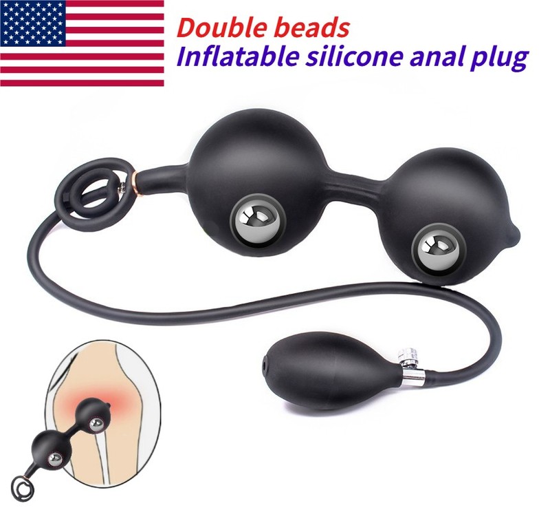 2 Rolling Ball Inflatable Anal Butt Plug Dildo Expandable for Men Women Sex Toys