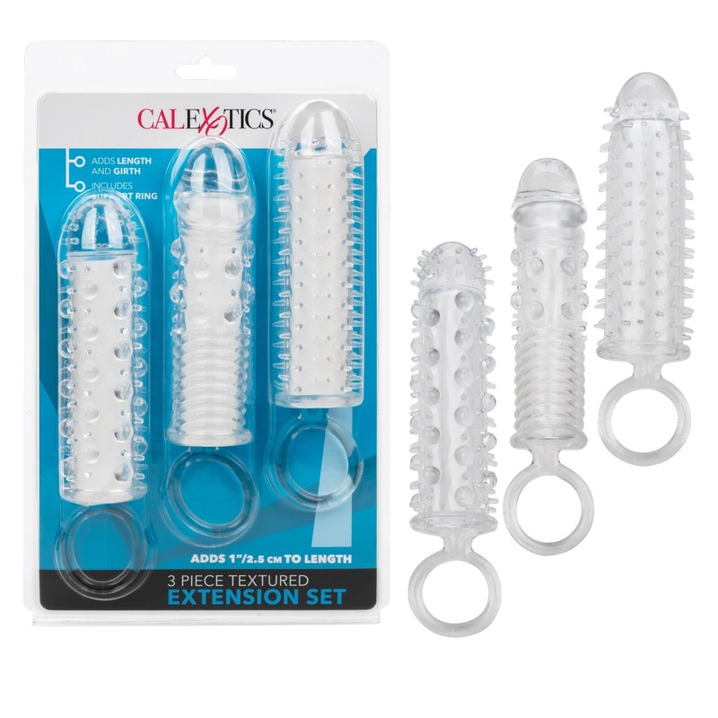 Cal Exotics 3pc Textured Extension Set Clear – Penis Enhancer Cock Sleeve