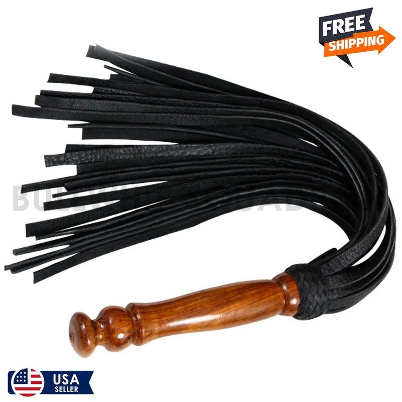 Genuine Cow Hide Leather Flogger 25 Tails Wood Handle Whip Heavy Duty flogger