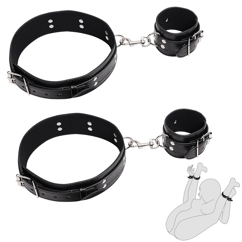 Bondage Handcuffs Wrist & Thigh Cuffs Open Leg PU Leather Adjustable Restraint