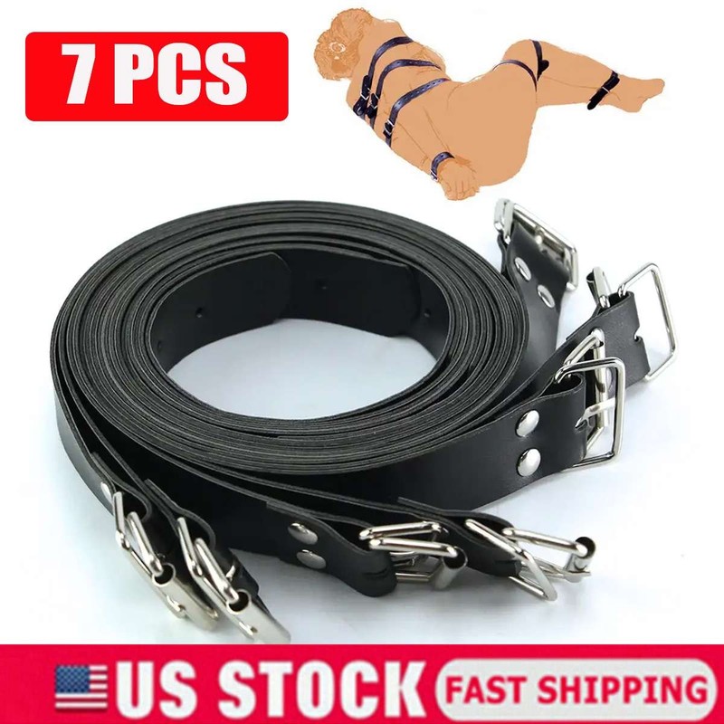 7Pcs Leather Straps Bondage Full Body Harness Restraints Belts Slave BDSM Toy