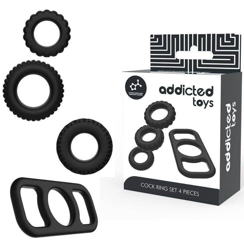 Addicted Toys – 4 Piece Black Silicone Phallic Ring Set