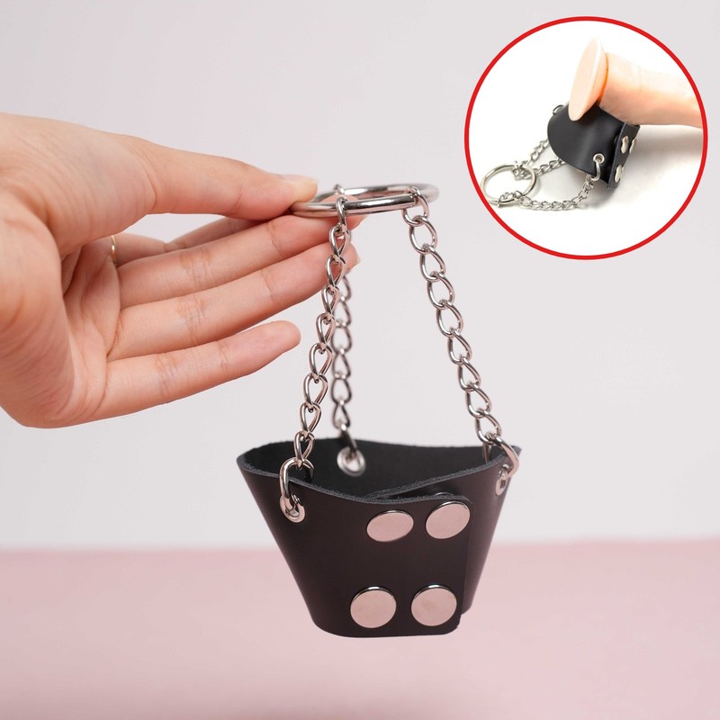 Male PU Leather Penis Cock Ring Parachute Ball Stretcher CBT SM Bondage Sex Toys