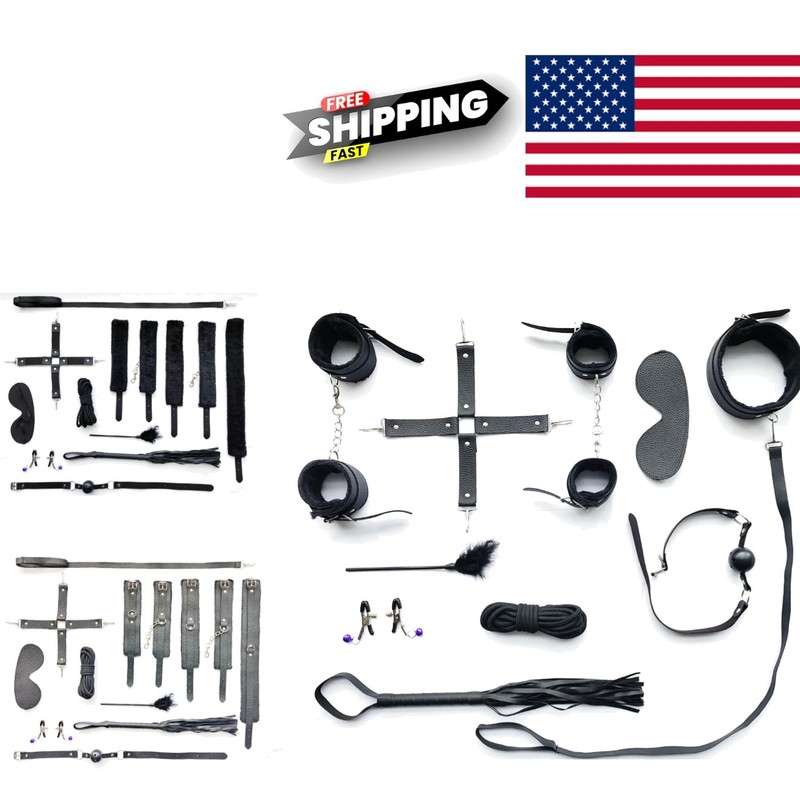 10 Piece Sex Bondage Kit with Adjustable Restraints and Feather Tickler Black