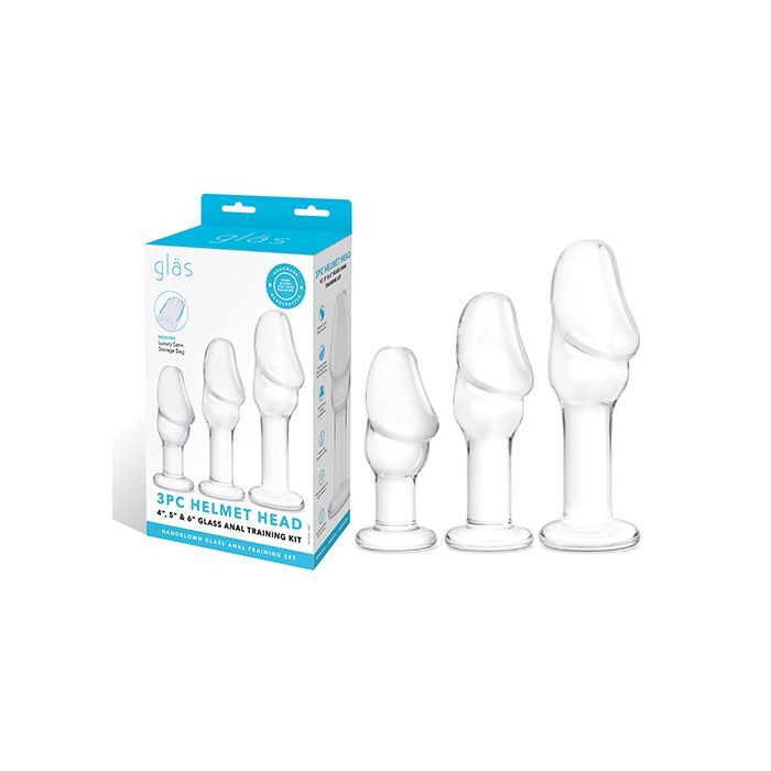 Glas Helmet Head Glass Anal Training Kit 4in, 5in, 6in (3 Piece) - Clear