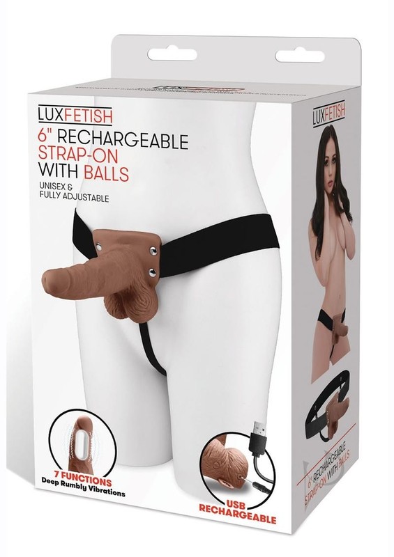 Lux Fetish Rechargeable Strap-on with Balls 6in – Caramel