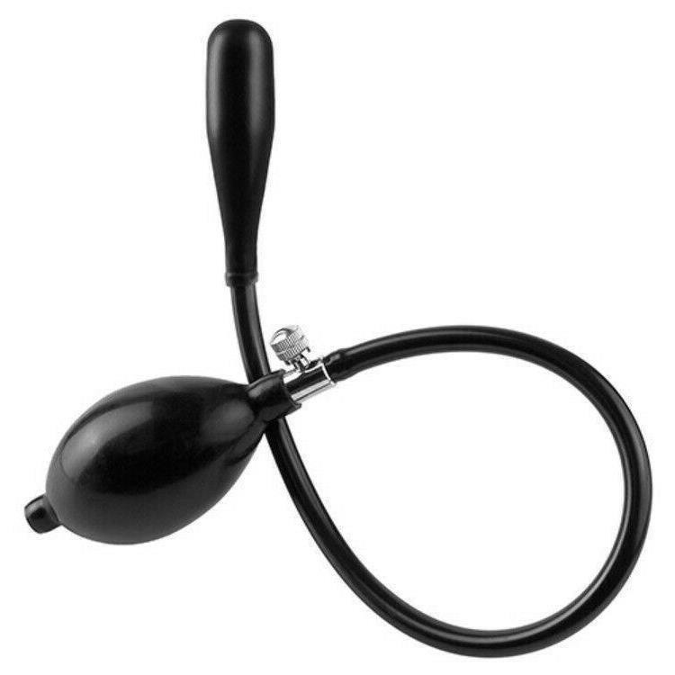 Inflatable Dildo Plug Smooth Fake Black Silicone Anal Expander Black