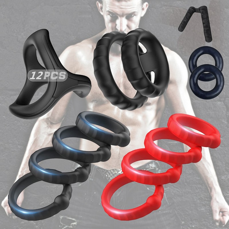 12PCS Cockring Set Silicone Erection Penis Ball Rings Adjustable Sex Toy For Men