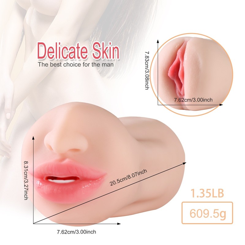 3-in-1 Dual Head Male Masturbator Realistic 3 Channel Oral Vag Anal Adult Toy