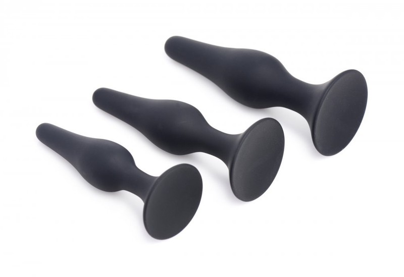 Master Series Triple Spire Tapered Silicone Anal butt plug Trainer Set 3pc Black