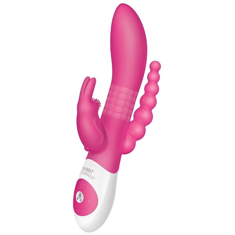 The Beaded DP Rabbit Rechargeable Silicone Vibrator w/ Clit &Anal Stimulation