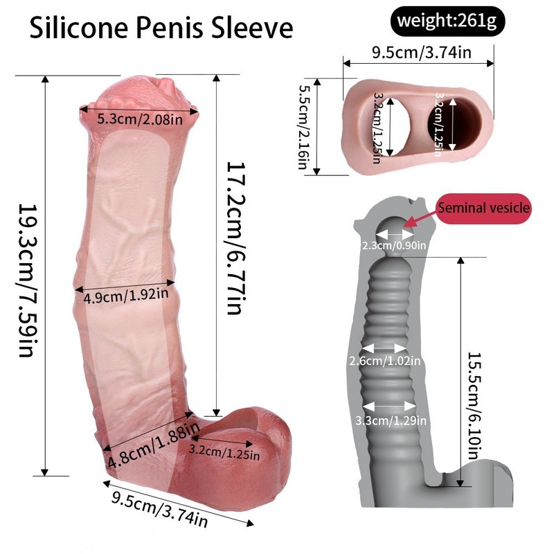 7.59&Prime; Penis Extension Sheath Male Enhancer Dick Sleeve Delay Sex Toys for Couple
