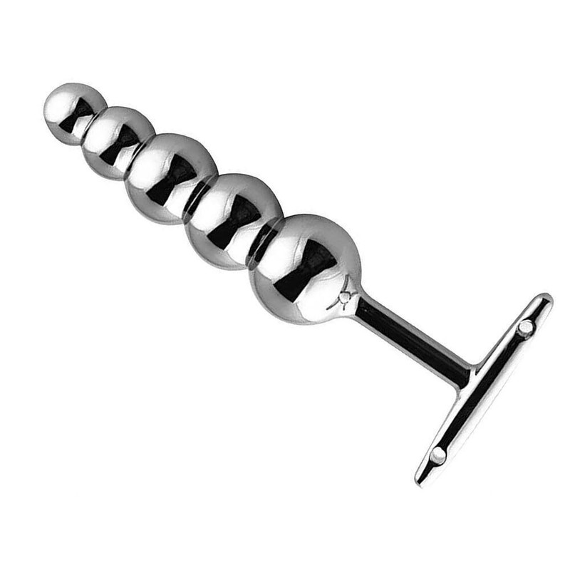Metal 5 Ball Beaded Anal Butt Plug with T-Handle Sex Toy for Women