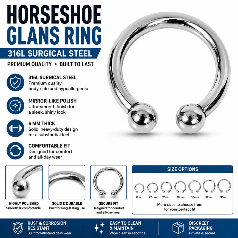 Horseshoe Head Ring For Men, 316L Surgical Steel 6mm Thickness G - Ring gallery