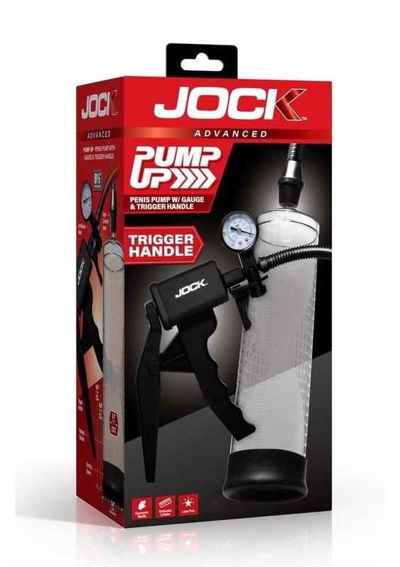 Jock Pump Up Penis Pump with Gauge and Trigger Handle – Black/Clear