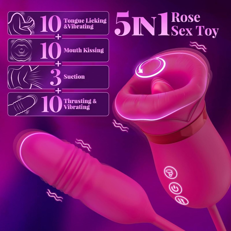 Dildo Vibrator for Women, 5in1 Rose Oral Sex Toy with 10 Tongue Licking gallery