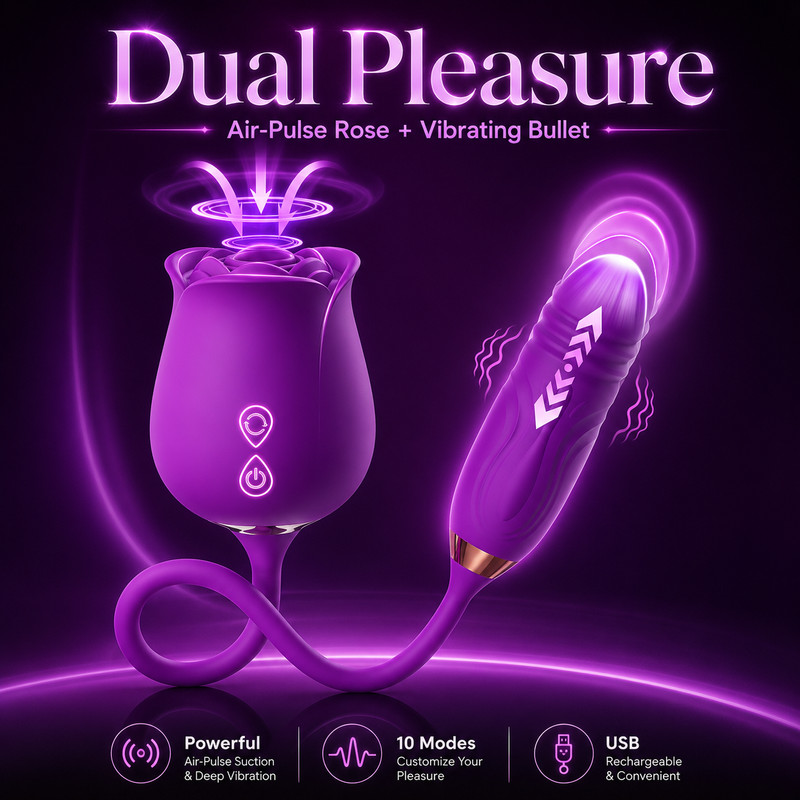Purple Rose Clit Suction Vibrator Dual Stimulator Bullet USB Rechargeable