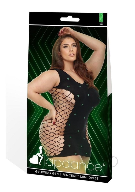 Lapdance Lingerie Glowing Gems Fencenet Minidress – Queen Size – Glow in the