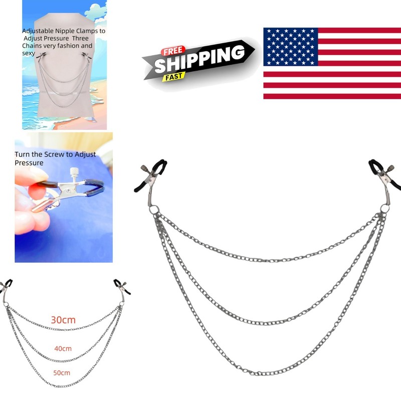 Silver Body Chain Nipple Clamps Non Piercing Adjustable Jewelry for Festivals