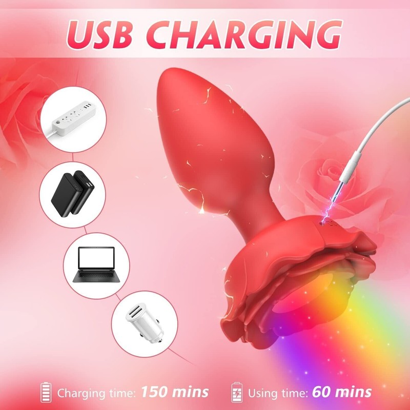 Anal Butt Plug Rose Vibrator Prostate Massager Sex Toys Women Men With LED Light gallery