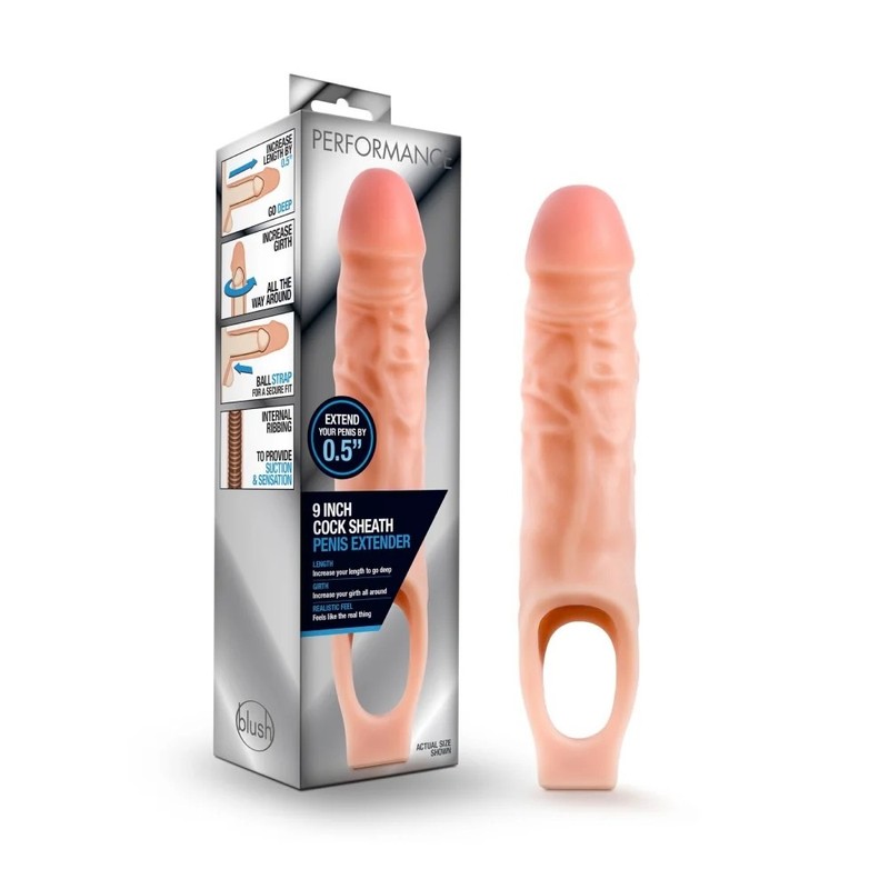 Male Performance Enhancer 9&Prime; Cock Sheath Penis Extender Extension Sleeve