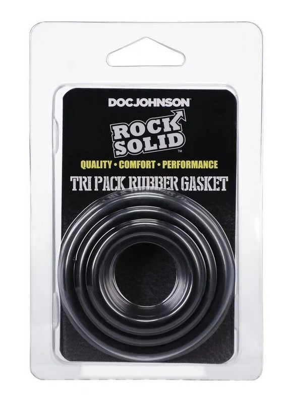 Doc Johnson Rock Solid Tri-pack Rubber Gasket Black Cock Ring, New