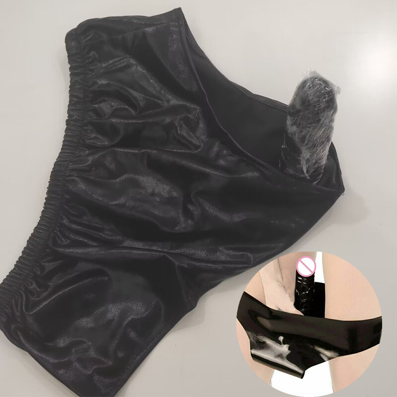 Patent Leather Strap on Dildo Harness Pants with Anal Butt Plug Female Underwear