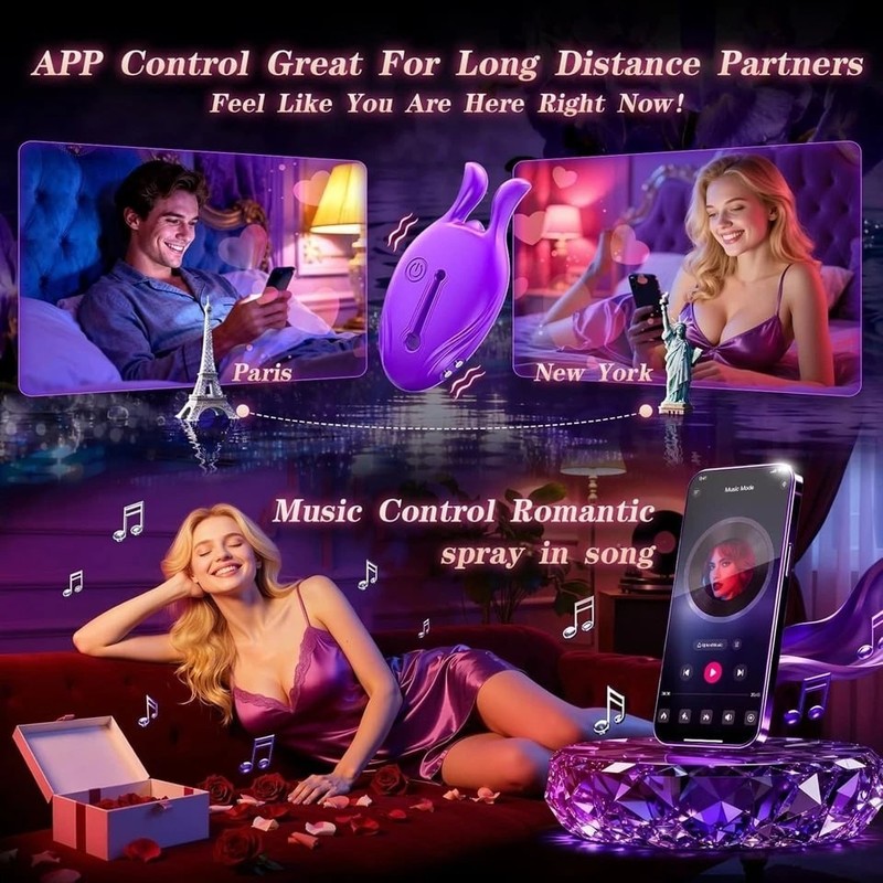 Rabbit Ear Nipple Vibrator with App & Remote Control – Purple 9-in-1 gallery