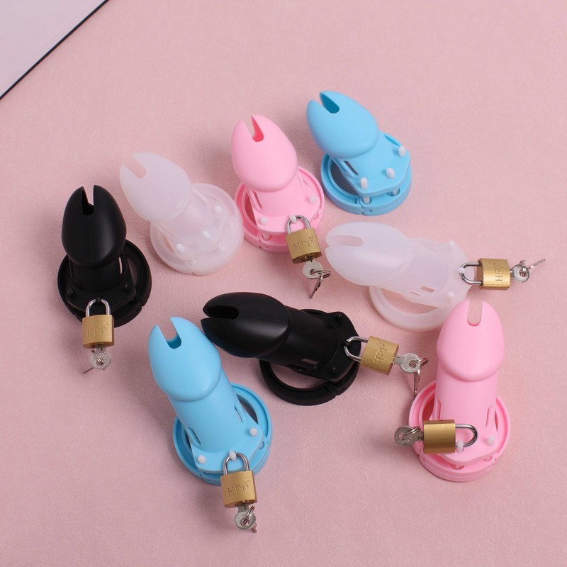 Soft Silicone Men's Cock Penis Cage Chastity Belt CBT Locking Device with 5 Ring gallery