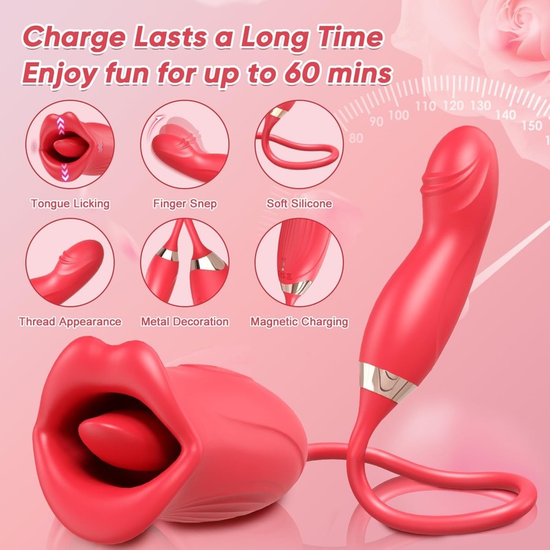Vibrator Dildo Rose Sex Toy - 4 in 1 Tongue Toy for Women Clitoral Vibrator with gallery