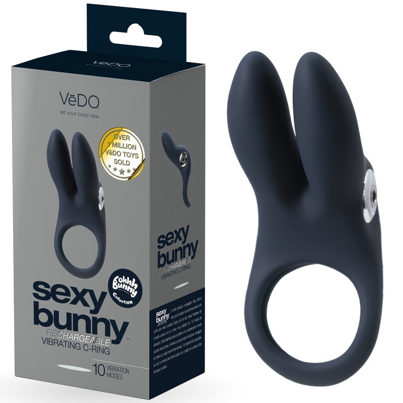 VeDO SEXY BUNNY Rechargeable Vibrating C-Ring for Couples - Black Pearl gallery