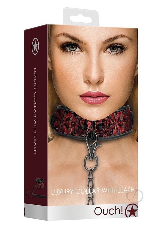 Ouch! Luxury Collar with Leash – Burgundy