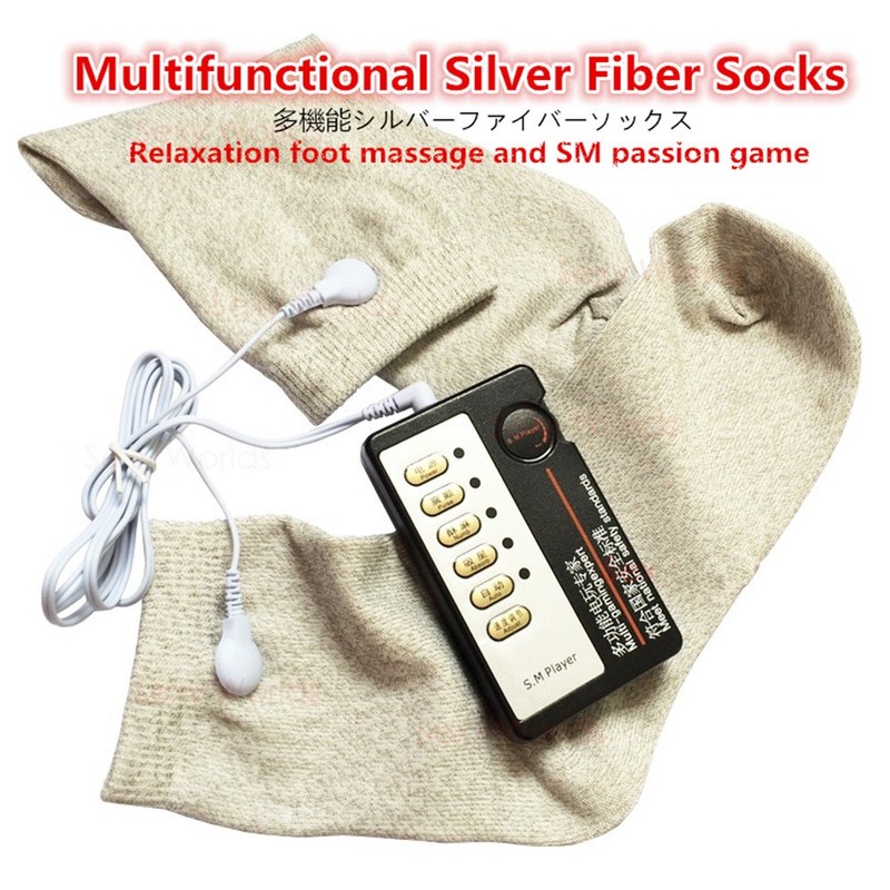 Adult pulse foot massage toy silver fiber socks for men and women adult products