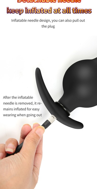 Inflatable Expander Dildo Anal Plug with Metal Massager Bead Prostate SM Sex Toy gallery