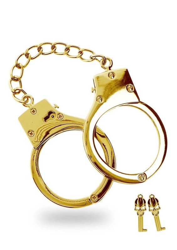 Gold BDSM Handcuffs with Skull Keys Gold Plated Handcuffs gallery