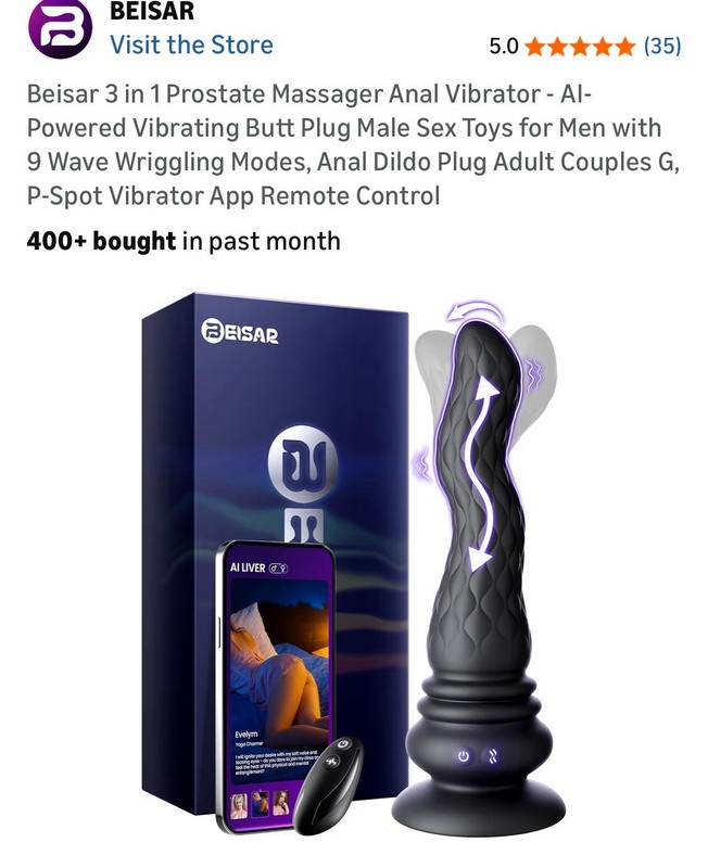 Beisar 3 in 1 Prostate Massager Anal Vibrator 9 Wave Wriggling Modes With APP
