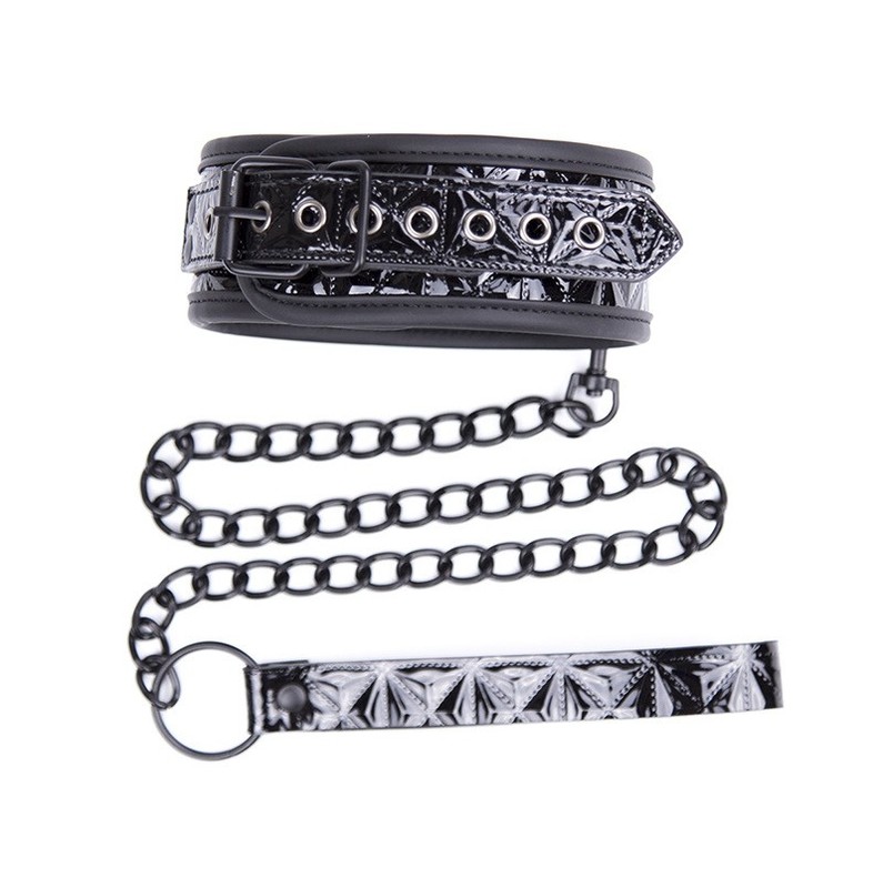 Black Neck Collar with Steel Chain Fetish Adult Slave Sex Toy Bondage Cosplay US