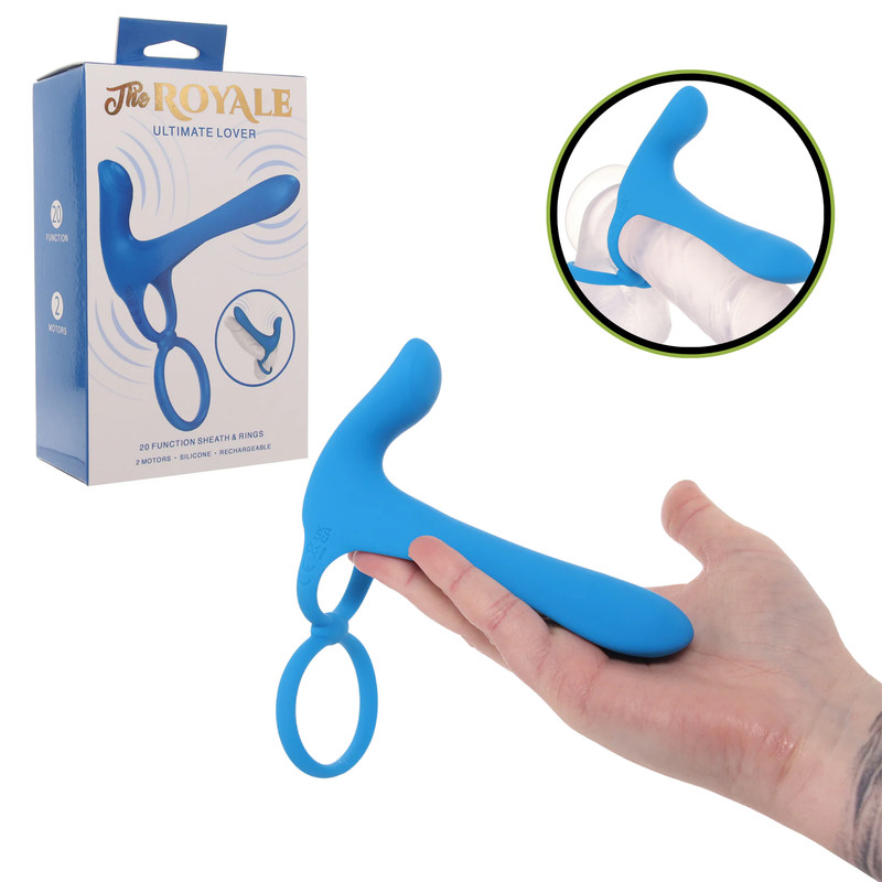 Intense Vibrating Silicone Adjustable Cock and Ball Ring Double Dildo Vibrator