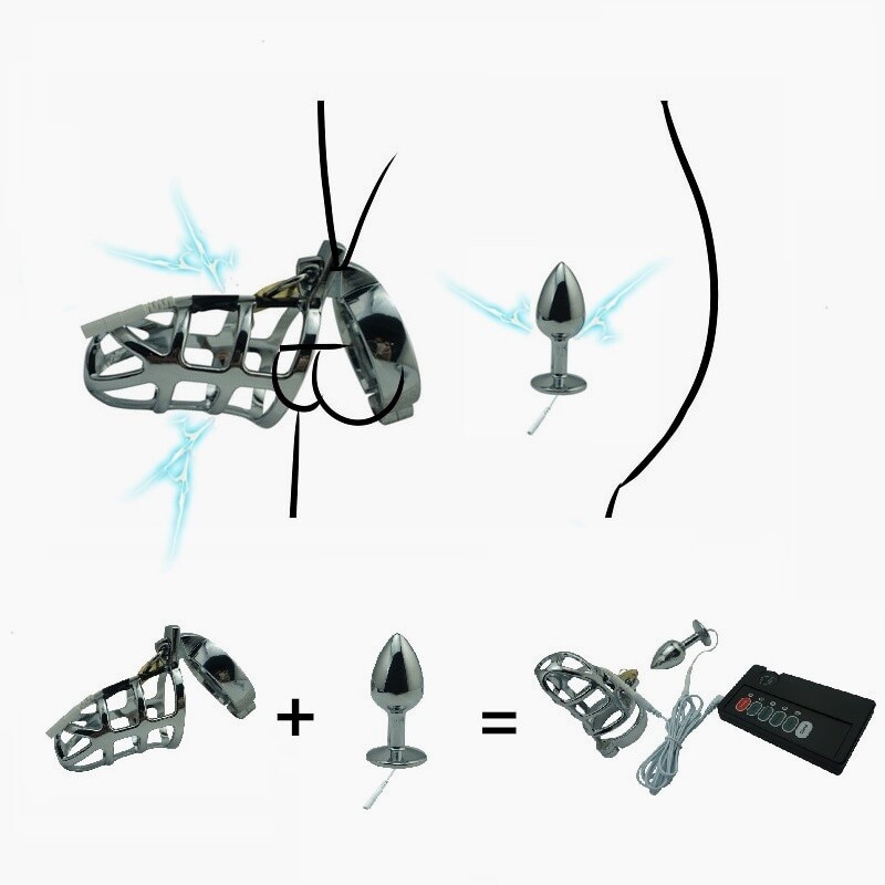 E-Stim Shock Pulse Metal Chastity Cage Torpedo Plug Physical Therapy