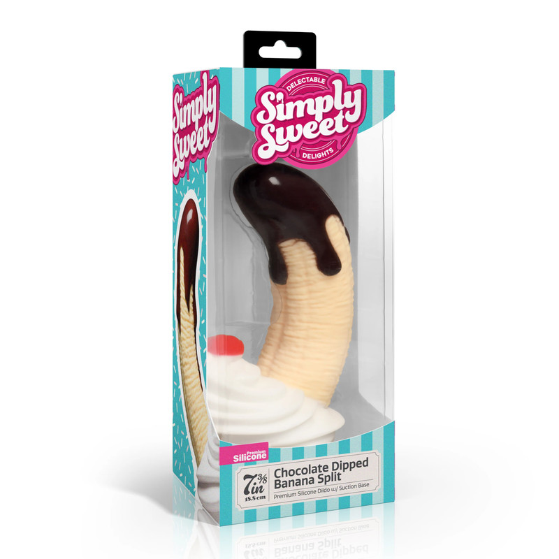 Curved Premium Silicone 7&Prime; Dildo GSpot Chocolate Dipped Banana Split Food Fetish