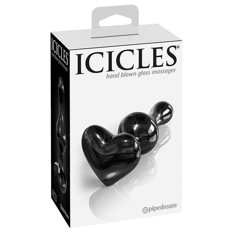 GLASS ICICLES NO.74 HEART SHAPED BUTT PLUG-BLACK
