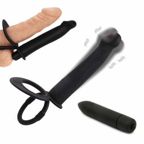Vibrating Dildo Vibrator Double Penetrator Strap on Cock Ring Men Adult Sex Toy gallery