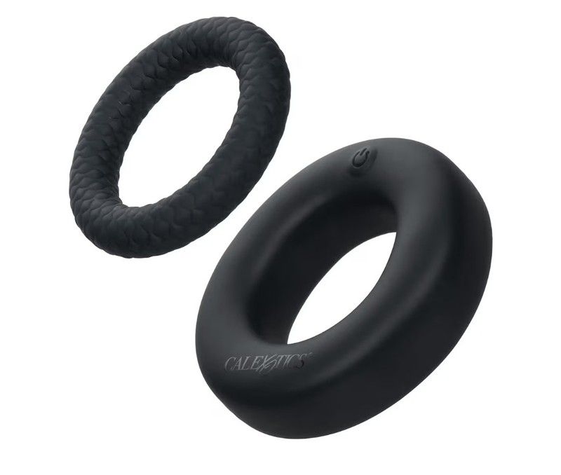 CalExotics 🍆 Link Up Optimum Vibrating Cock Ring Set Girth Enhancer Black