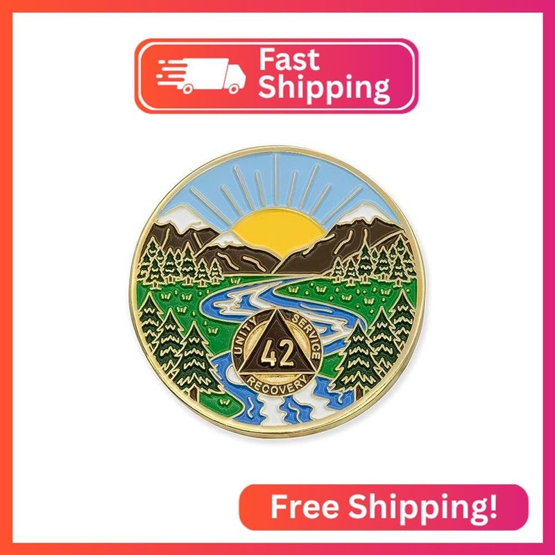 1 to 50 Year Winding River Sobriety Coin – Gold Plated AA Chips & Medallions – 4